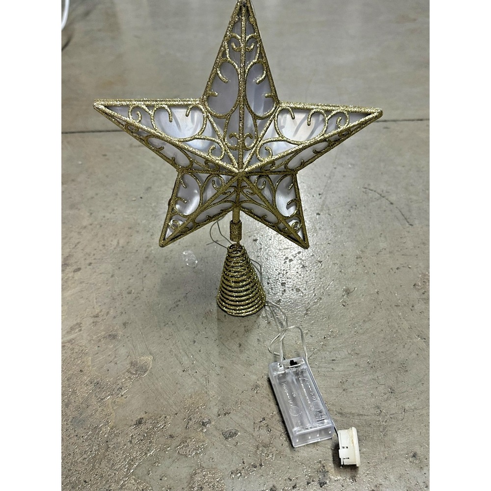Holiday Time Gold Glitter Star Warm White Light Up Christmas Tree Topper